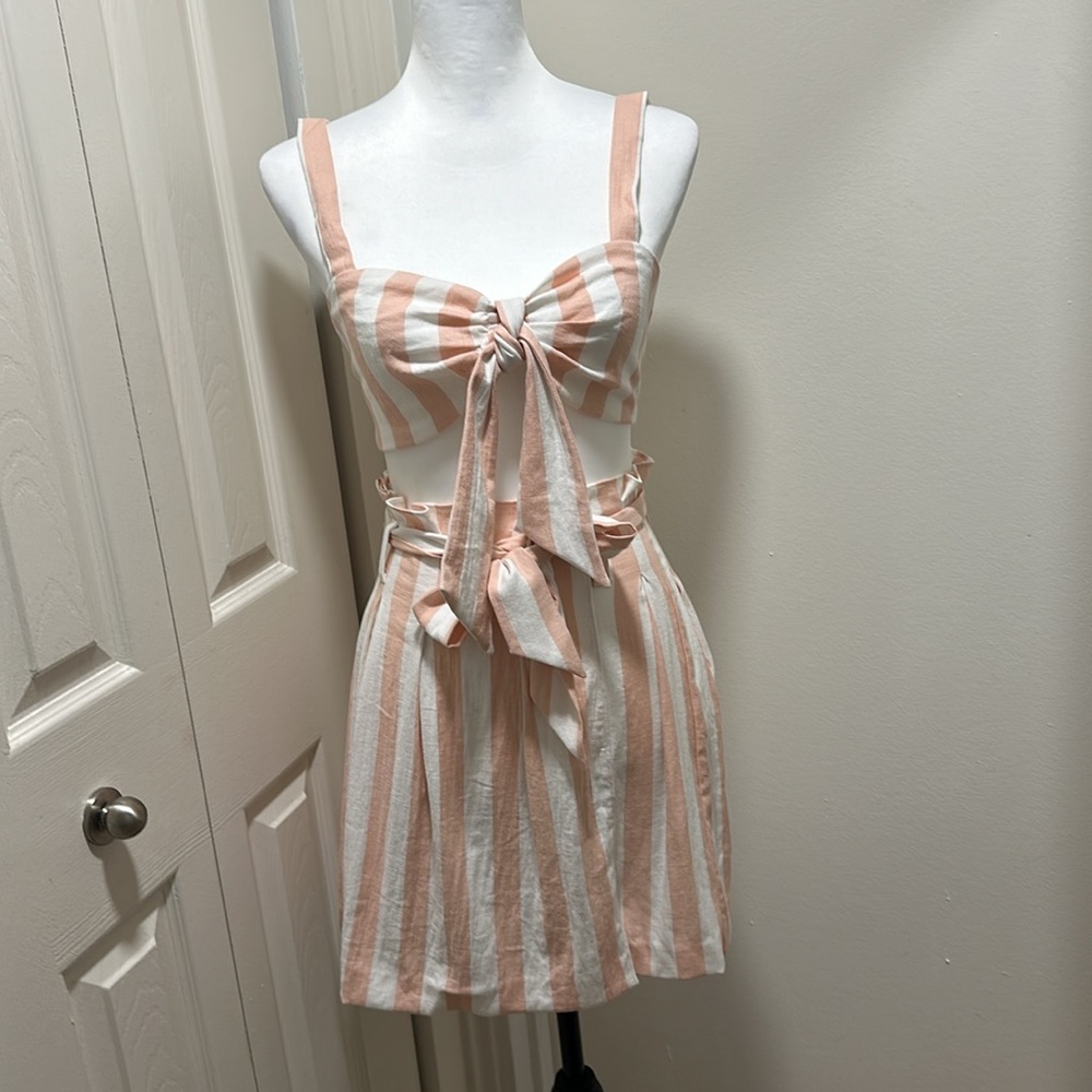 Revolve Two Piece Skirt Set - Pink and White Privacy Please Brand
